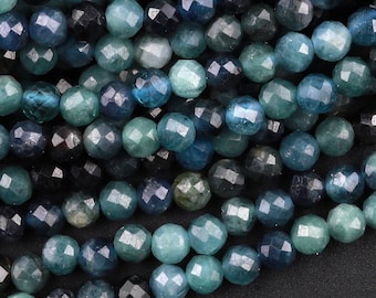 Natural Paraiba Blue Tourmaline Faceted 2mm 3mm 4mm Round Beads Indicolite Gemstone 15.5" Strand