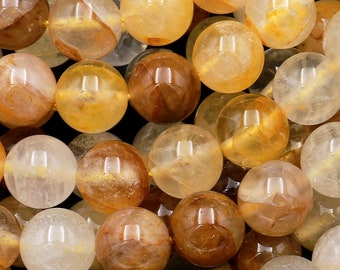 Perle rotonde di quarzo guaritore dorato naturale da 6 mm, 8 mm e 10 mm, filo da 15,5"