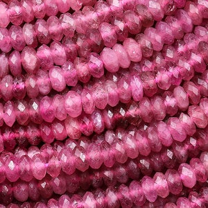 AAA Faceted Natural Pink Tourmaline Thin Rondelle 4mm Beads Diamond Cut Gemstone 15.5&quot; Strand