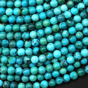 Genuine Natural Blue Green Turquoise Smooth 4mm Round Gemstone Beads 15.5&quot; Strand