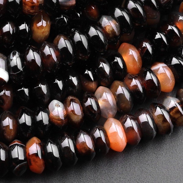 Perles d’agate tibétaine brun noir naturel 6mm 8mm rondelle 15.5 « brin