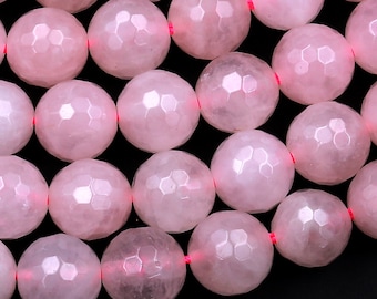 Faceted Gemmy Natural Pink Rose Quartz Round Beads 4mm 6mm 8mm 10mm Round Beads 15.5" Strand