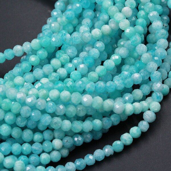 Peruvian Amazonite Round Beads 4mm Faceted Round Beads Stunning Natural Sea Blue Green Gemstone Micro Faceted Laser Diamond Cut 15.5" Strand