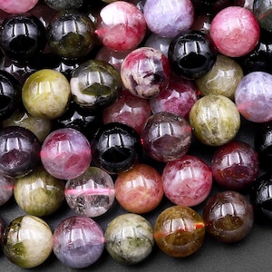 Natural Multicolor Watermelon Pink Green Yellow Tourmaline Round Beads 6mm 8mm 10mm 12mm Colorful Real Genuine Gemstone 15.5" Strand