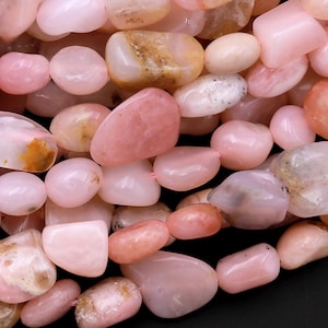 Natural Peruvian Pink Opal Freeform Pebble Nugget Beads Gemstone 15.5&quot; Strand