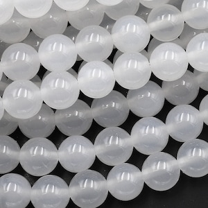 Cuentas redondas lisas de ágata blanca natural AAA de 6 mm y 8 mm, tira de 15,5&quot;