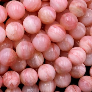 Contas redondas lisas de opala rosa peruana natural AAA, 4 mm, 6 mm, 8 mm, 10 mm, 12 mm e 14 mm, fio de 15,5"