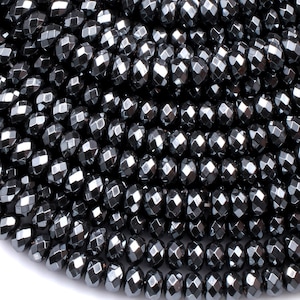 Faceted Hematite Rondelle beads 3mm 4mm 6mm 8mm Diamond Micro Cut Sparkling Natural Black Gemstone 15.5&quot; Strand