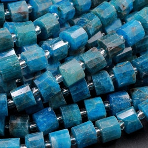 Natural Blue Apatite Faceted Tube Cylinder Rondelle Beads 6mm 8mm Beads Natural Teal Blue Gemstone Full 15.5&quot; Strand