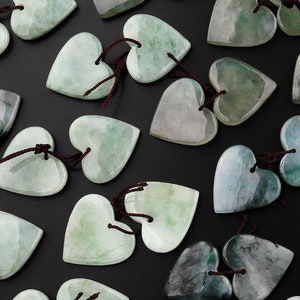 Natural Real Genuine Burma Jade Heart Earring Pair Drilled Gemstone Matched Beads