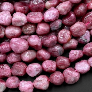 Natural Pink Tourmaline Freeform Small Pebble Nugget Beads Gemstone 15.5" Strand