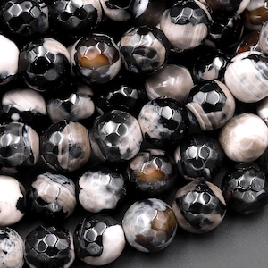 Faceted Orca Agate Aka Black Fire Agate 3mm 4mm 6mm 8mm Round Beads 15&quot; Strand