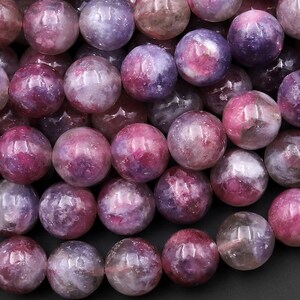 AAA Natural Pink Tourmaline in Lepidolite Gemstone Smooth Round Beads 4mm 6mm 8mm 10mm 12mm 15.5&quot; Strand