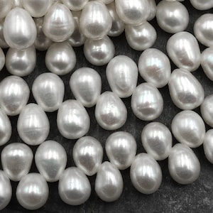 Genuine White Freshwater Potato Oval Pearl Top Side Drilled 7mm 8mm 15.5" Strand