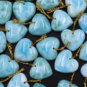 Natural Blue Larimar Heart Pendant Drilled Genuine Real Larimar Gemstone Bead