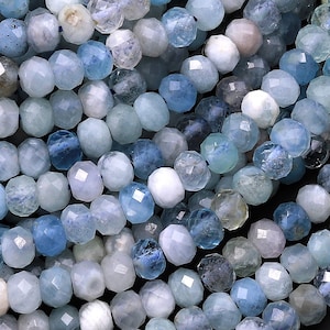 Faceted Natural Aquamarine 5mm 6mm Rondelle Beads Micro Laser Diamond Cut Real Genuine Gemstone 15.5&quot; Strand