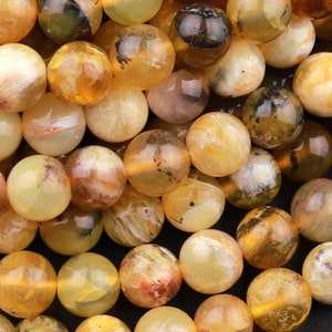 Natural African Yellow Dendritic Opal Beads 6mm 8mm 10mm 12mm 15.5&quot; Strand
