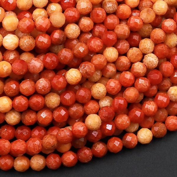 AAA Faceted Natural Golden Orange Red Fossil Coral  2mm 3mm Round Beads 15.5" Strand