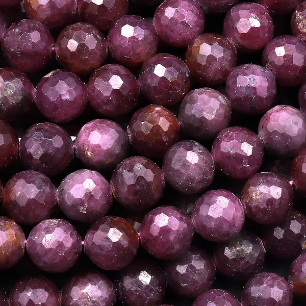 Genuine Natural Purple Red Ruby Gemstone Faceted 3mm 4mm 5mm 6mm 7mm 8mm 9mm Round Beads 15.5" Strand