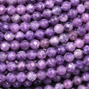 Faceted Natural Mauve Purple Lepidolite Faceted Round 2mm 3mm 4mm Beads 15.5" Strand