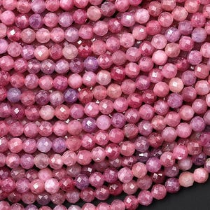 Genuine Natural Pink Red Ruby Faceted 2mm 3mm Gemstone Round Beads 15.5" Strand