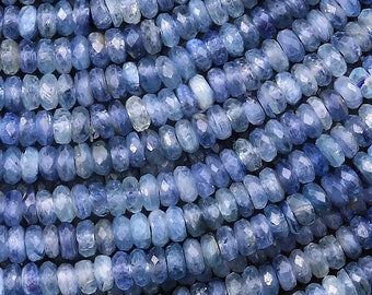 AAA Faceted Natural Silvery Blue Kyanite 4mm Rondelle Beads 15.5" Strand