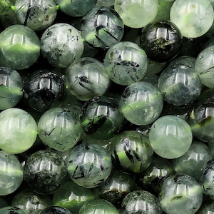 Natural Prehnite 4mm 6mm 8mm 10mm Smooth Round Beads Green Tourmaline Rutile 15.5&quot; Strand