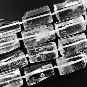 Natural Rock Quartz Beads Long Cylinder Tube Nugget Hand Cut Clear Raw Crystals 15.5&quot; Strand