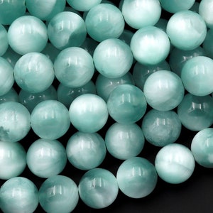 Chatoyant Green Moonstone 4mm 6mm 8mm 10mm 12mm 14mm Round Beads Aka "Green Larimar" 15.5" Strand