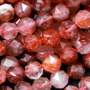 Faceted Natural Red Hematoid Lepidocrocite Quartz 6mm 8mm 10mm Round Beads New Double Hearted Star Cut 15.5&quot; Strand