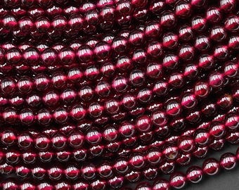 Granate rojo natural AAA+, cuentas redondas lisas de 2 mm y 3 mm, hebra de 15,5 pulgadas.