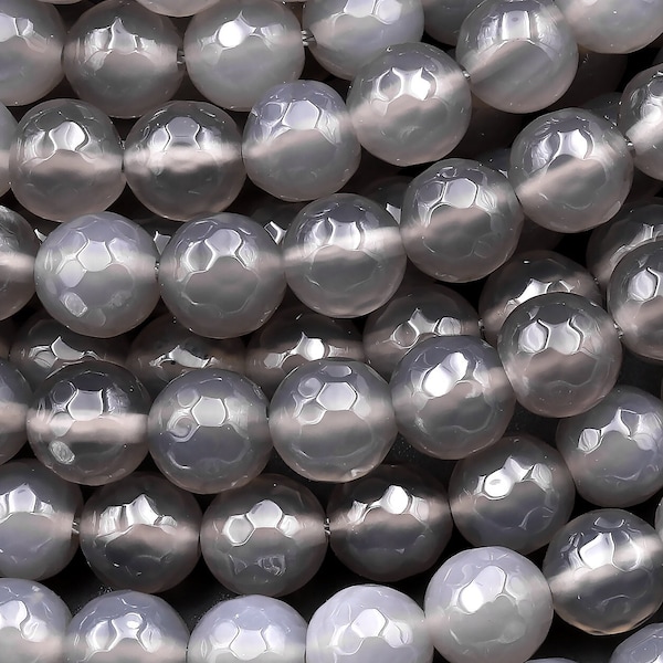 Faceted Natural Gray Agate 6mm 8mm Round Beads 15" Strand