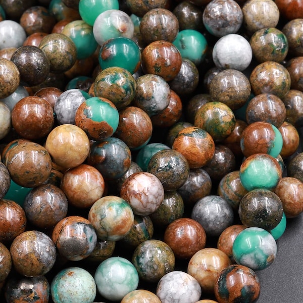 Extremely Rare! Natural Pyrite in Green Jade 6mm 8mm 10mm Round Beads From Africa Full 15.5" Strand