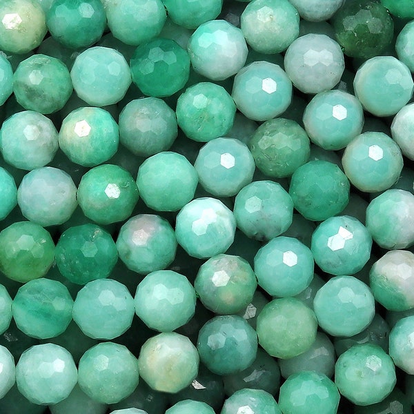 Real Genuine Natural Green Emerald Gemstone Faceted 6mm Round Beads Gemstone From Colombia May Birthstone 15.5" Strand