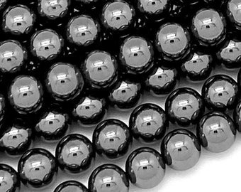 8mm Grade A Round Loose Beads 15.5 inch Full Strand-Wholesale Price-Beads In Bulk Titanium Noir Black Hematite Gemstone 6mm