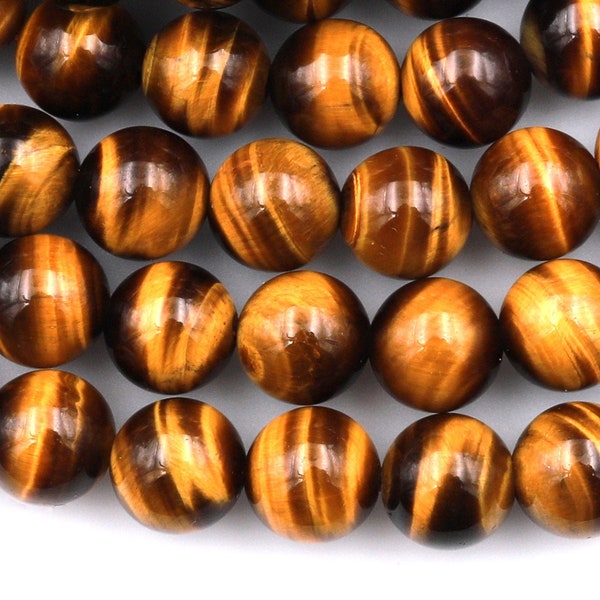 AAA+ Natural Tiger's Eye 4mm 6mm 8mm 10mm 12mm Round Beads Amazing Chatoyant Swirls 15.5" Strand