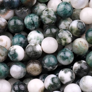 Natural Green Tree Agate 6mm 8mm 10mm Smooth Round Beads 15.5&quot; Strand