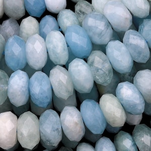 Large Natural Green Blue Aquamarine Faceted Rondelle Beads 8mm 10mm 15.5&quot; Strand