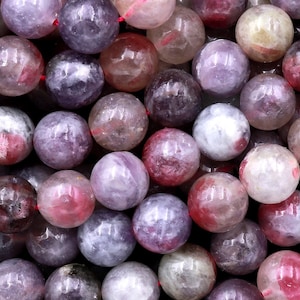 Natural Pink Tourmaline in Purple Lepidolite Gemstone Round Beads 4mm 6mm 8mm 10mm Shimmering Mica Matrix 15.5&quot; Strand