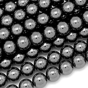 Natural Black Hematite Smooth 2mm 3mm 4mm 6mm 8mm 10mm Round Beads Sparkling Natural Black Gemstone 15.5" Strand