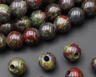 AAA Large Hole Beads 2mm 3mm Drill Natural Dragon Blood Jasper 8mm 10mm 12mm Round Beads 8" Strand