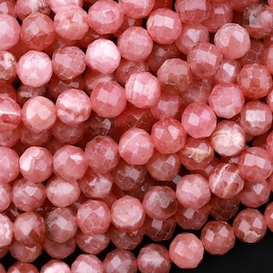 AA Natural Rhodochrosite 3mm 4mm 5mm Faceted Round Beads Micro Laser Diamond Cut Genuine Red Pink Gemstone 15.5&quot; Strand
