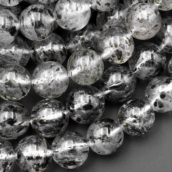 AAA Rare Natural Black Phantom Mica Quartz 6mm 8mm 10mm Round Beads 15.5" Strand