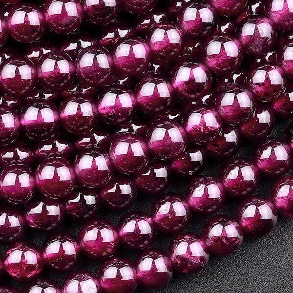 Natural Purple Garnet From Mozambique Smooth 2mm 3mm 4mm 5mm 6mm Round Gemstone Beads 15.5" Strand