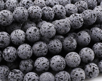 Unwaxed 8mm Natural Black Lava 46 Round Beads 1.2mm Hole Unwaxed 8mm Natural Black Lava 46 Round Beads 1.2mm Hole