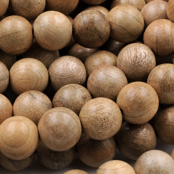 Perles de bois de santal naturel véritable marron clair 4 mm 6 mm 8 mm 10 mm 12 mm Bois pur aromatique Idéal pour la thérapie de méditation de prière Mala 15,5" Brin