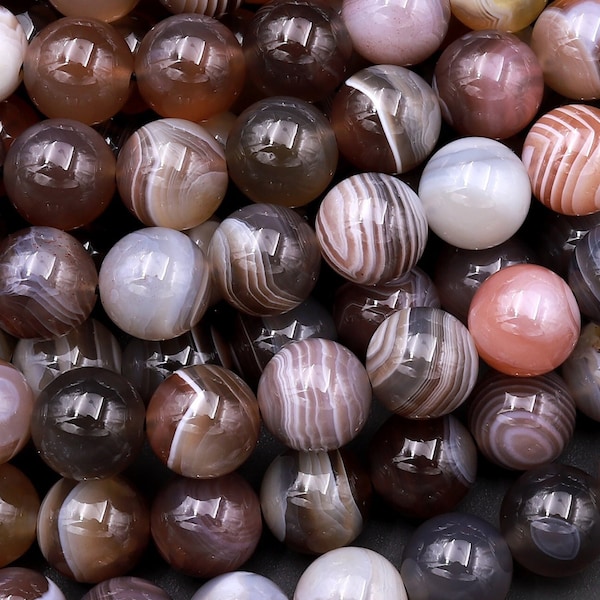 AAA Natural Botswana Agate 4mm 6mm 8mm 10mm 12mm 14mm 16mm 20mm Round Beads Vivid Veins Bands 15.5" Strand