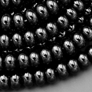 AAA Natural Black Onyx Rondelle Beads Smooth 4mm 6mm 8mm 10mm High Quality Natural Black Gemstone 15.5" Strand