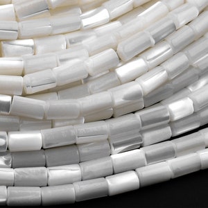 AAA Natural White Mother of Pearl Small Tube Cylinder Beads 15.5&quot; Strand