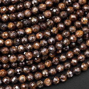 Cuentas de broncita natural facetadas AAA, 2 mm, 3 mm y 4 mm, piedra preciosa redonda, tira de 15,5"